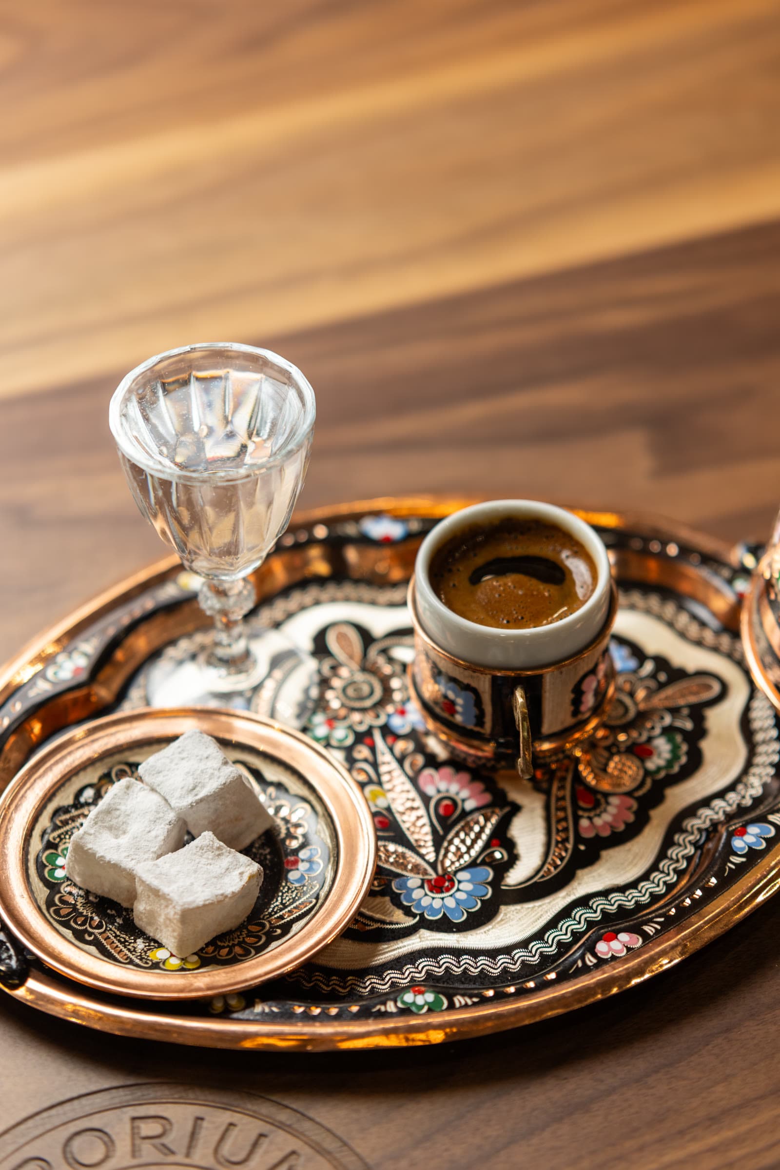 Turkish coffee service with Turkish delight